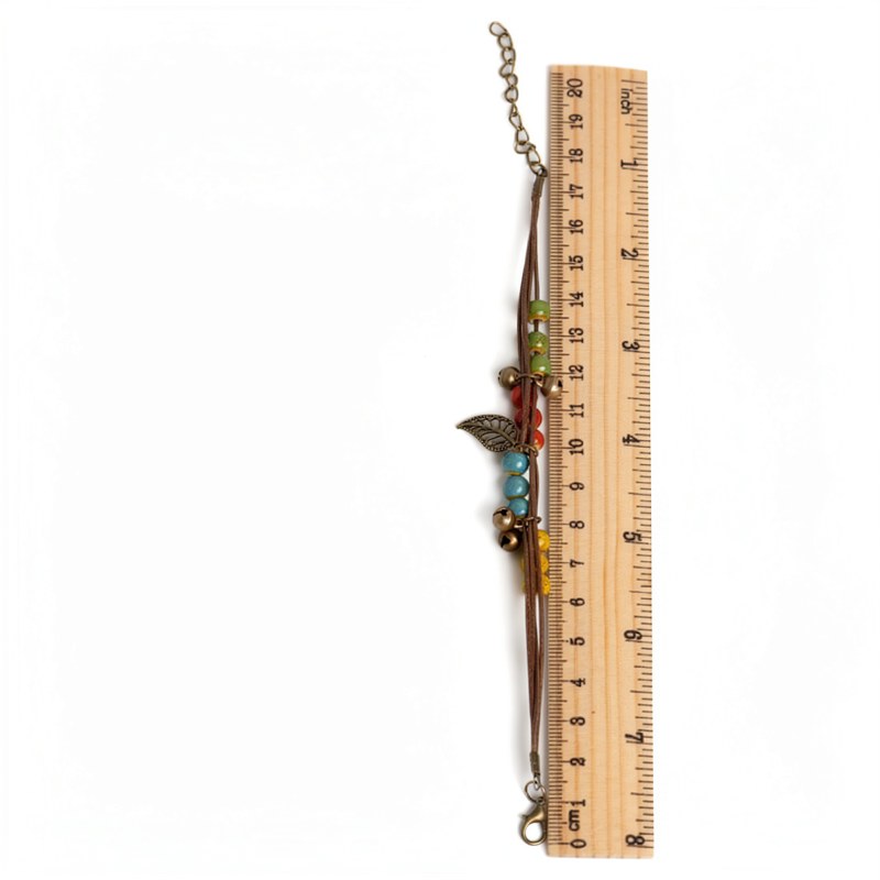 Adjustable Ceramic Bead Bracelet with Leaf Pendant