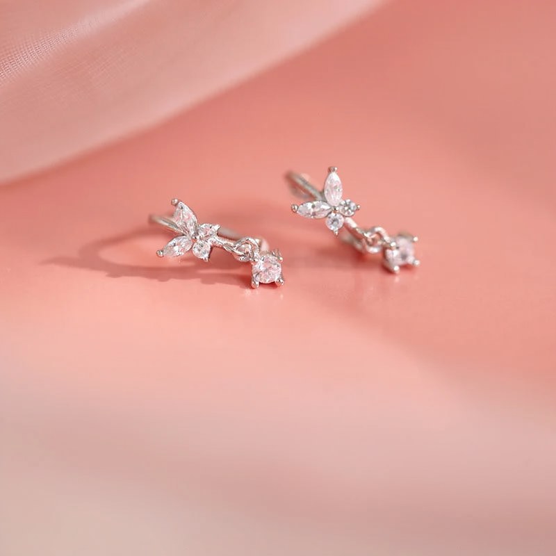 Sterling Silver Butterfly Zircon Stud Earrings