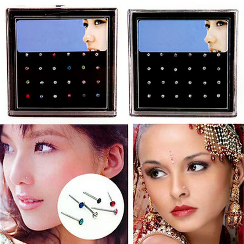 Rhinestone Nose Stud Set - 24-Piece Collection
