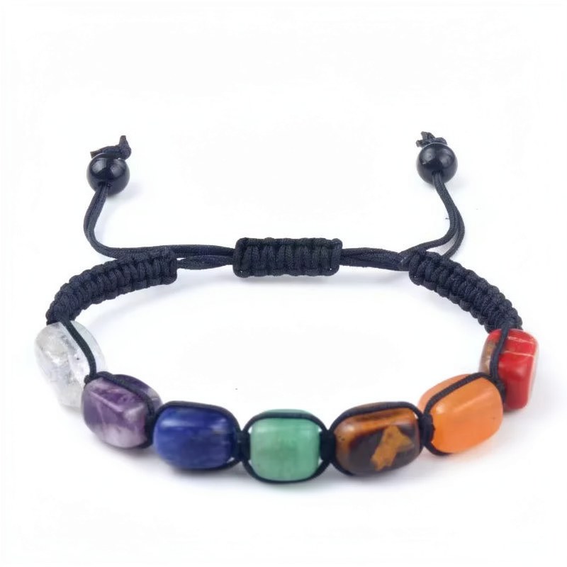 Natural Stone Chakra Bracelet with Adjustable Braided Cord