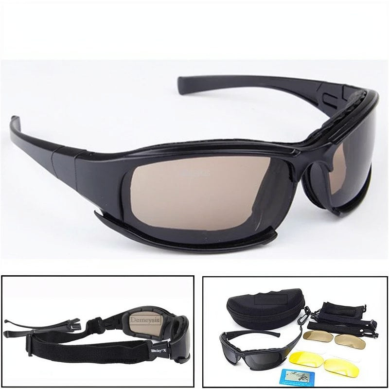 Gafas tácticas polarizadas negras con lentes intercambiables y estuche protector
