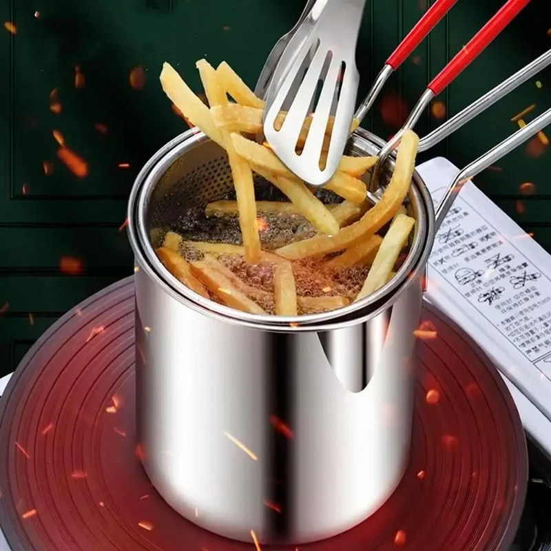 Stainless Steel Deep Fryer Pot with Strainer Basket
