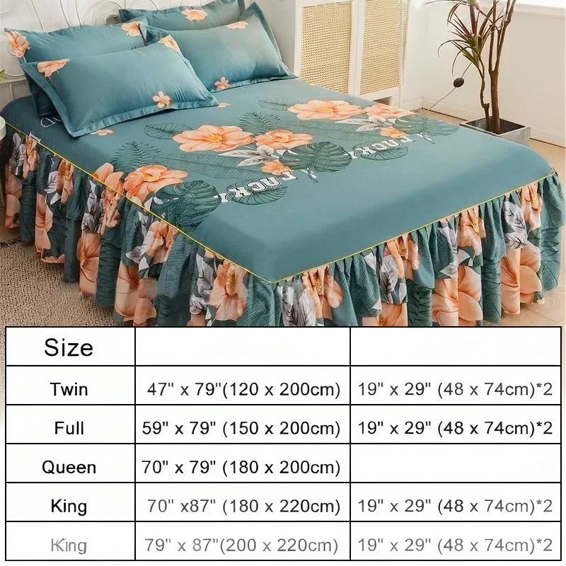 Floral Ruffle Bed Skirt with Matching Pillowcases