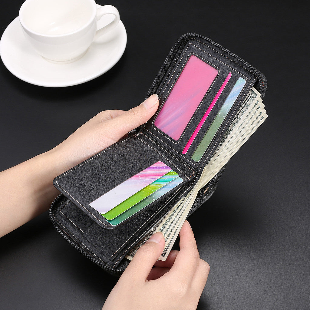 Personalized Engraved Leather Wallet for Men with Coin Pocket