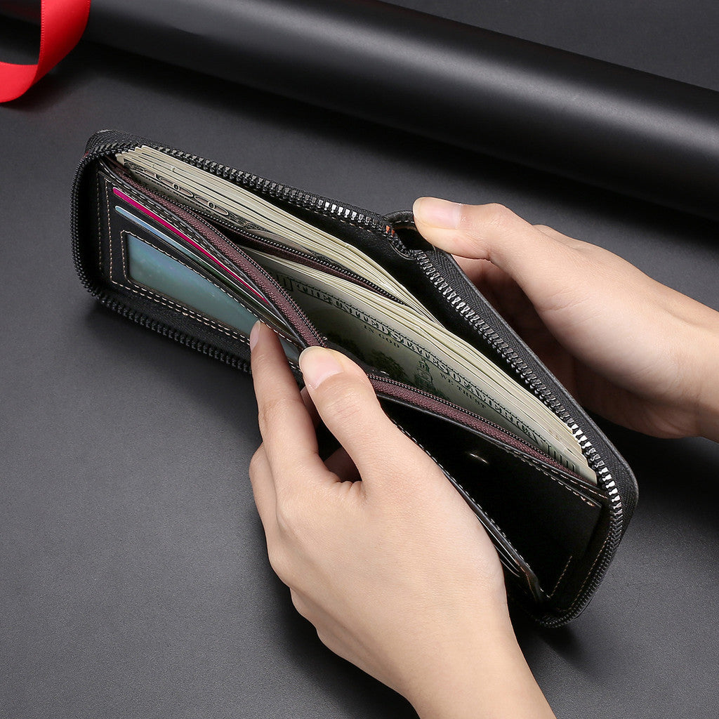 Personalized Engraved Leather Wallet for Men with Coin Pocket