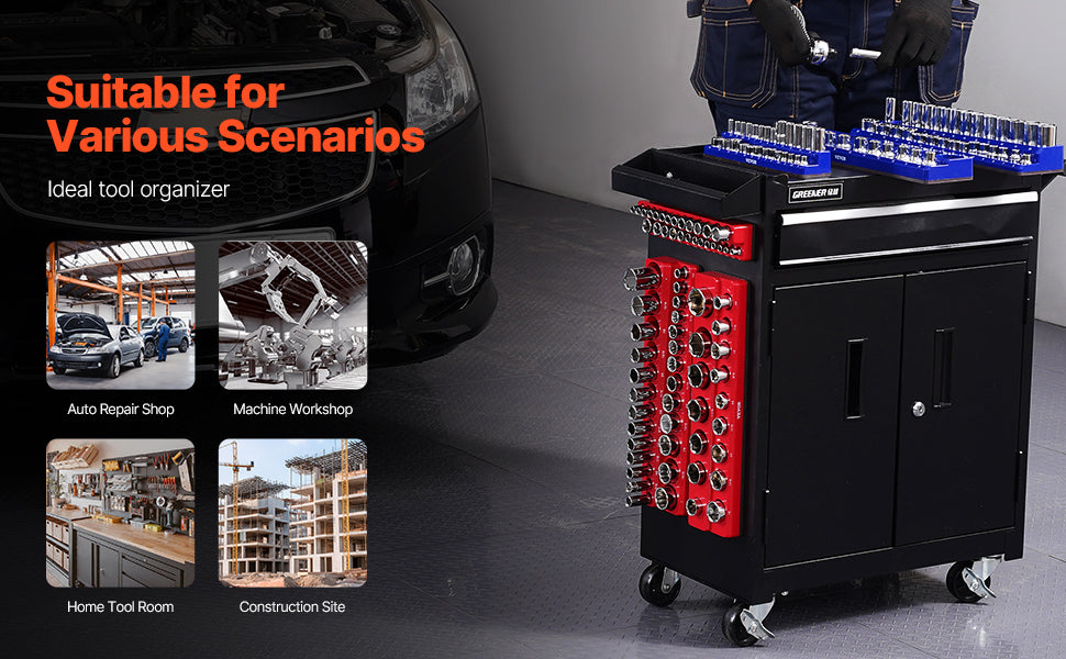Magnetic Socket Organizer Set with Metric and SAE Trays