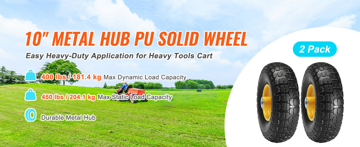 10" Solid PU Run-Flat Wheels with Metal Hub (2-Pack)