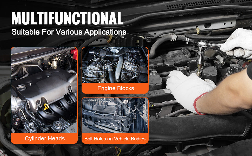 A professional thread repair kit is shown with various components like engine blocks and cylinder heads in an automotive cont
