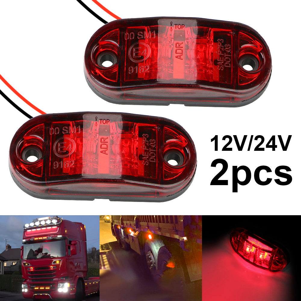 A pair of red LED side marker clearance lights for trucks, trailers, and caravans.