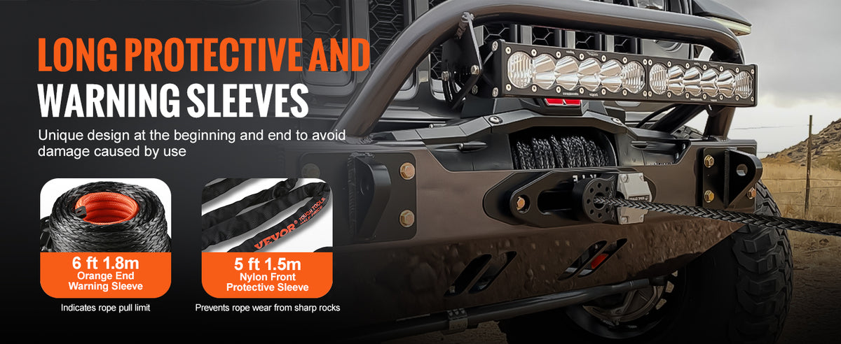Long protective and warning sleeves installed on a vehicle's front, showing orange rope limits.